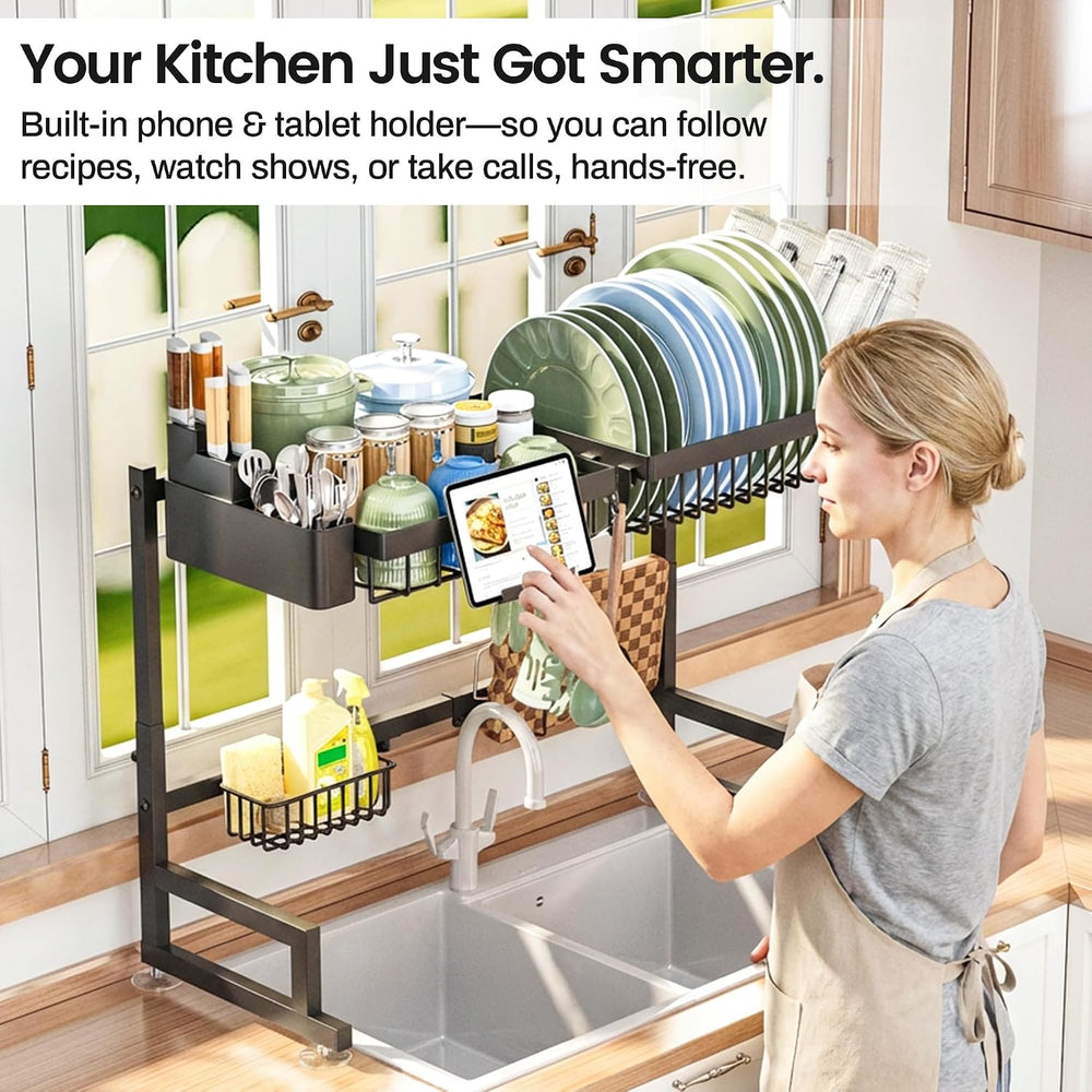 ADBIU Over The Sink Dish Drying Rack (Expandable Height and Length) Snap-On D...