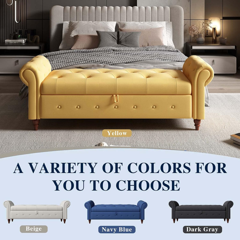 Tomkate Fabric Armed Storage Bench, 63" Tufted Storage Bench for Bedroom...