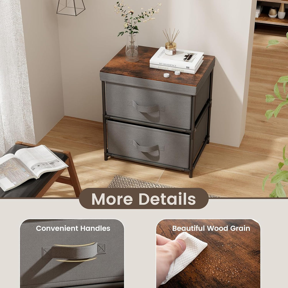 GIANTEX Nightstand with 2 Fabric Drawers, Small Storage Dresser with Metal Fr...