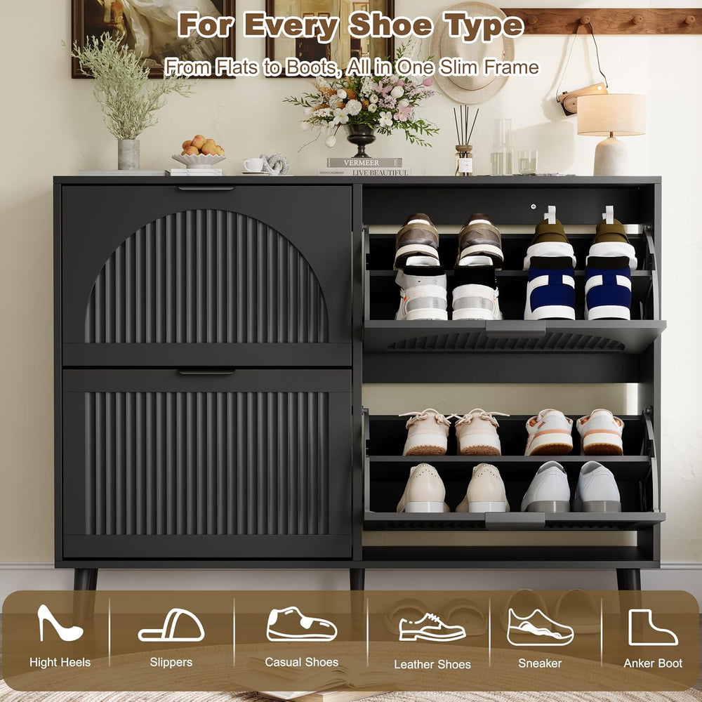 Shoe Storage Cabinet with 4 Flip Drawers, Narrow Wood Shoe Organizer Cabinet ...