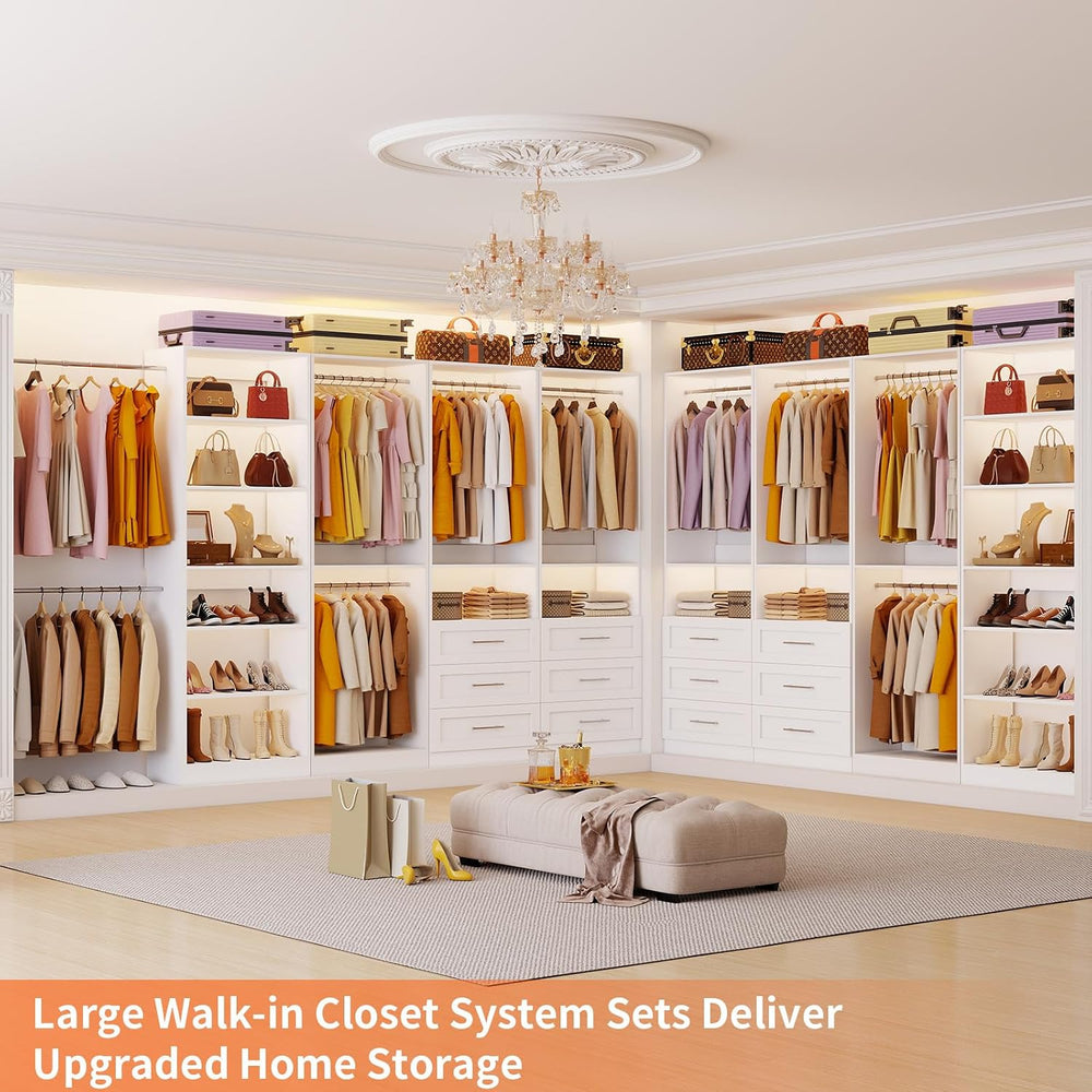 Closet System Set of 4, 8-21FT Closet System with 6 Drawers, 8 Shelves & ...
