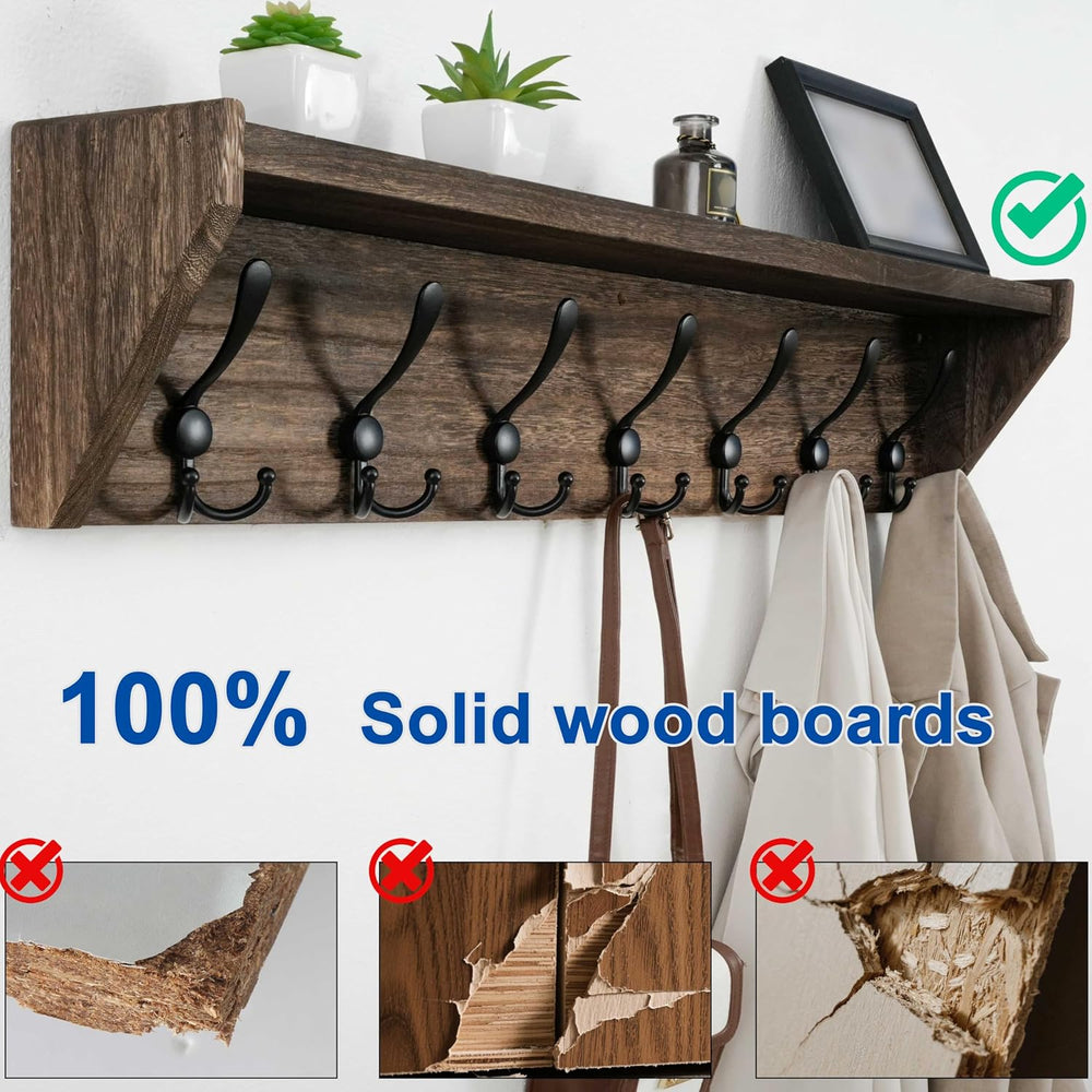 WEBI Coat Rack Wall Mount with Shelf,35" Long Wall Shelf with Hooks Unde...