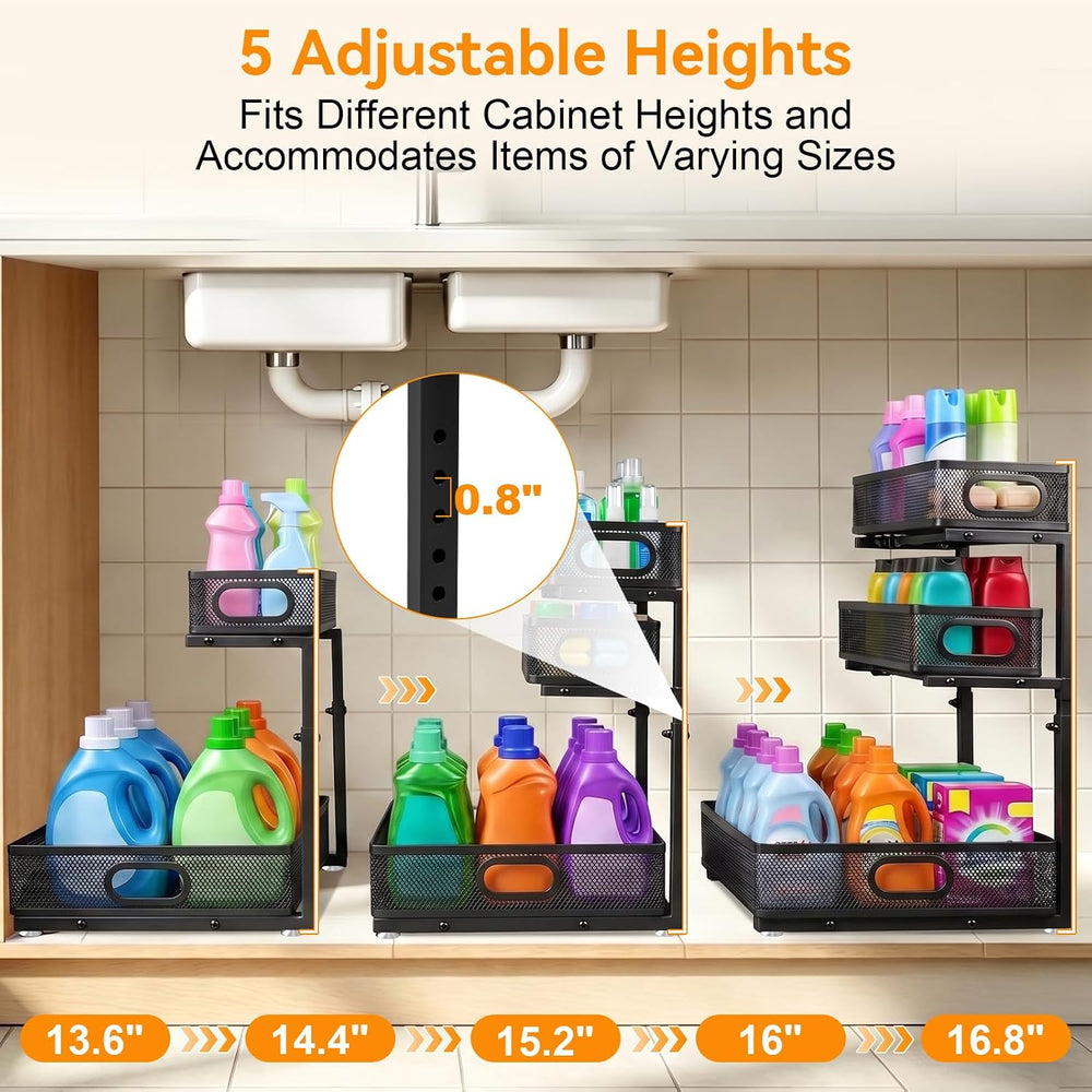 3 Tier Adjustable Under Sink Organizer for Bathroom & Kitchen(1Pack, Black)