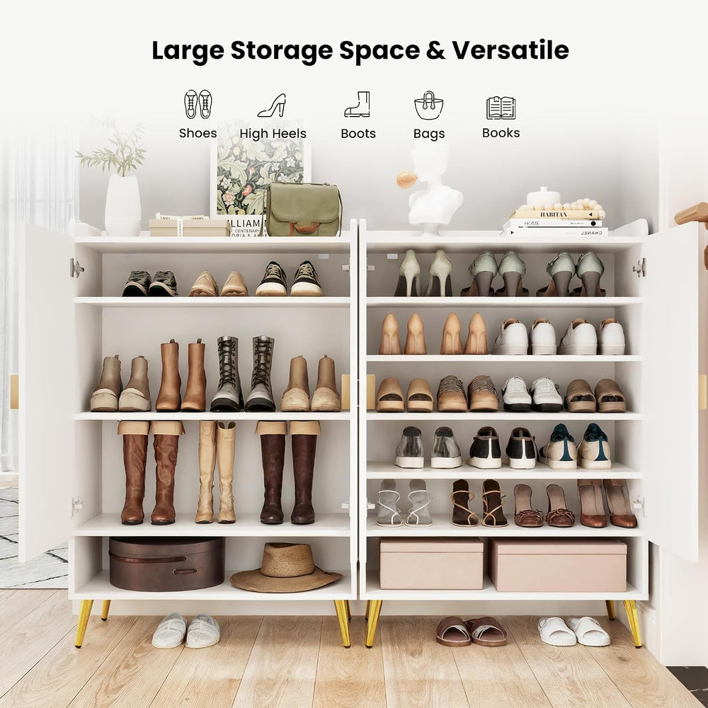 HOMPUS 43.3" Tall Shoe Cabinet with Doors, 7-Tier Shoe Storage Cabinet w...