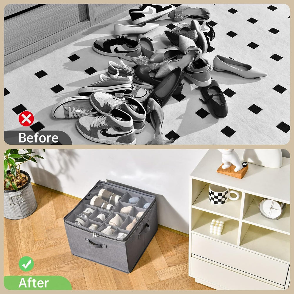 INSTY 2 Pack Shoe Organizer for Closet, Fits up to 32 Pairs, Adjustable Divid...