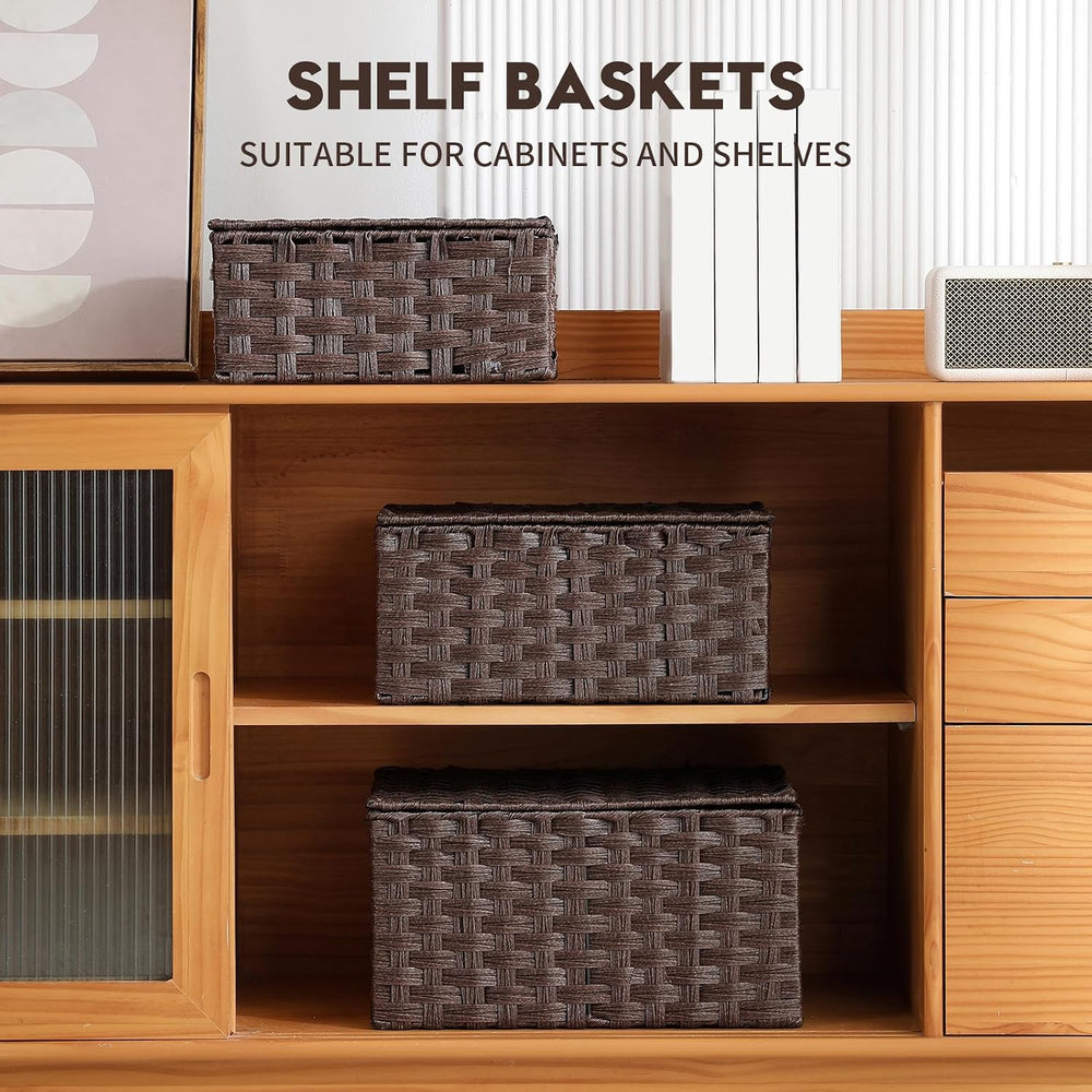 Woven Storage Bins With Lids Shelf Baskets Wicker Organizing Rattan Boxes Han...