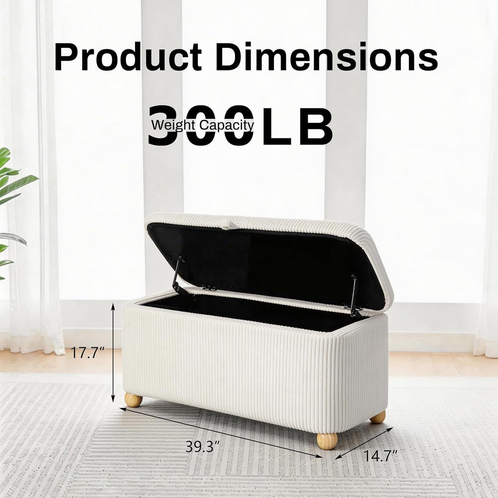 Homebeez 39” Corduroy Storage Ottoman Bench with Hinged Lid & Handle