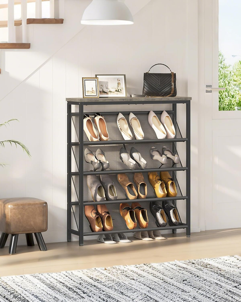 CHOEZON Shoe Rack, 5-Tier Slanted Shoe Storage Shelf, Narrow Shoe Rack for En...