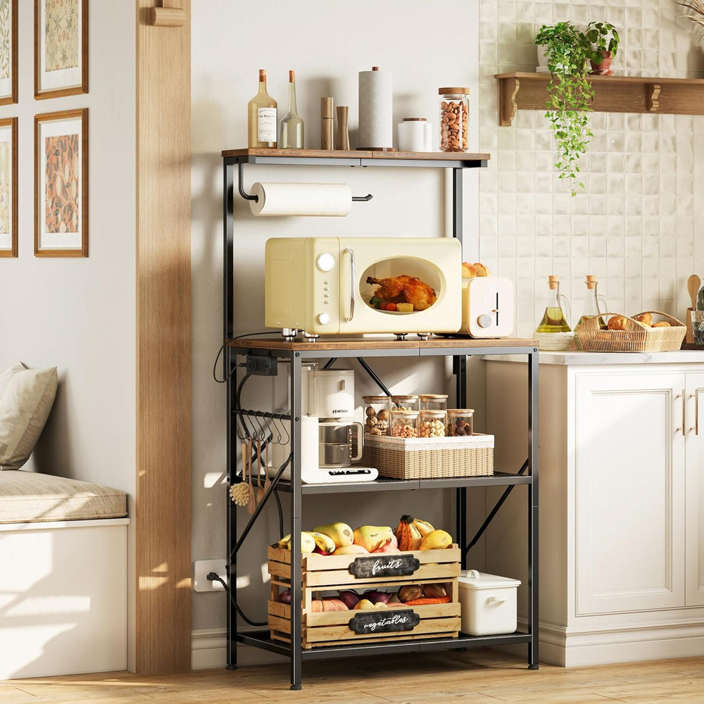 Huuger 4-Tier Bakers Rack with Reversible Power Outlet, 23.6 Inch Microwave S...