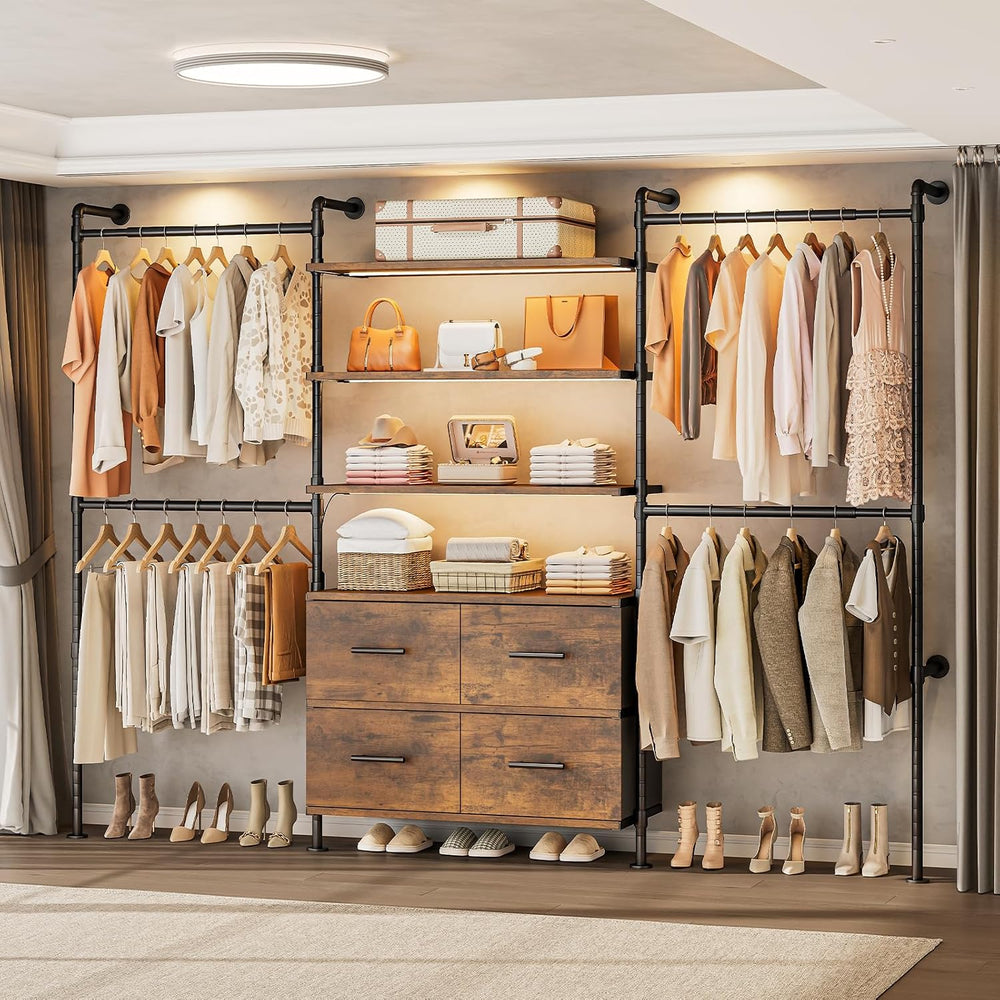 ONBRILL T4 Closet System with Stepless Dimmable LED Light, Rustic Brown