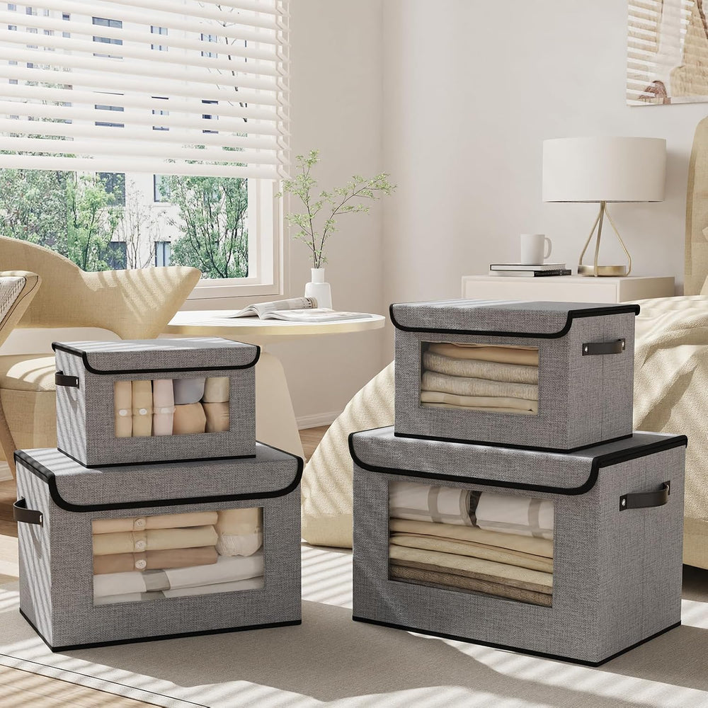 Gray Storage Baskets with Lid,Closet Bin,13x9.1x7.9In,5Pack