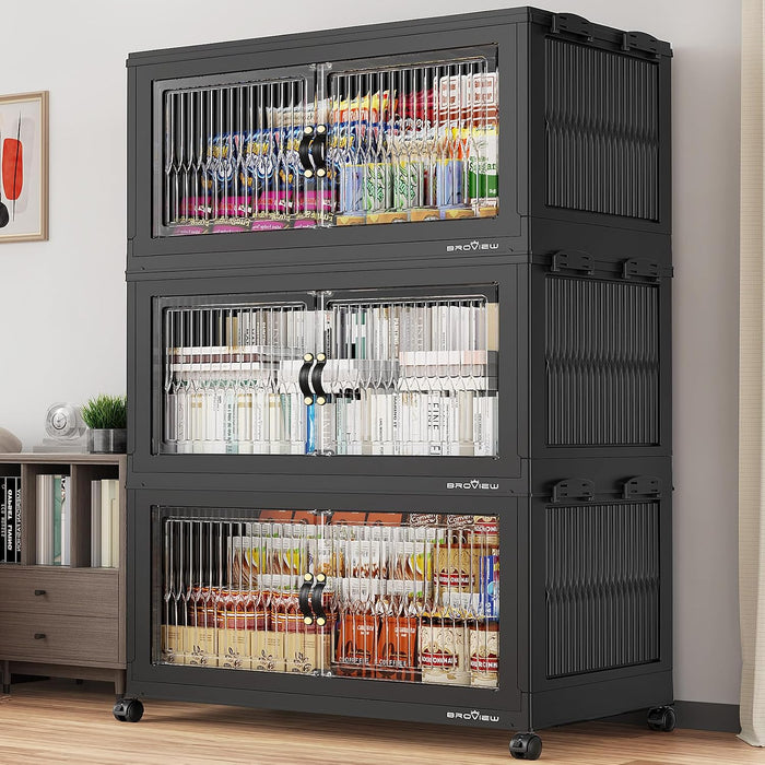 BROVIEW 600Qt Stackable Storage Bins with Lid for Home Dorm, 3Pack Black