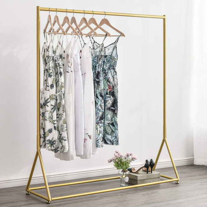 Gold Pipe Clothing Racks Freestanding, Modern Metal Clothes Rack Heavy Duty, Easy Assemble Clothing Rack for Hanging Boutiques and Bedroom 59" L
