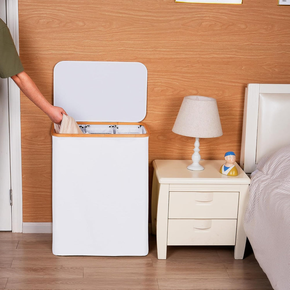 efluky Laundry Hamper 3 Section with lid and 3 Removable Bags, White