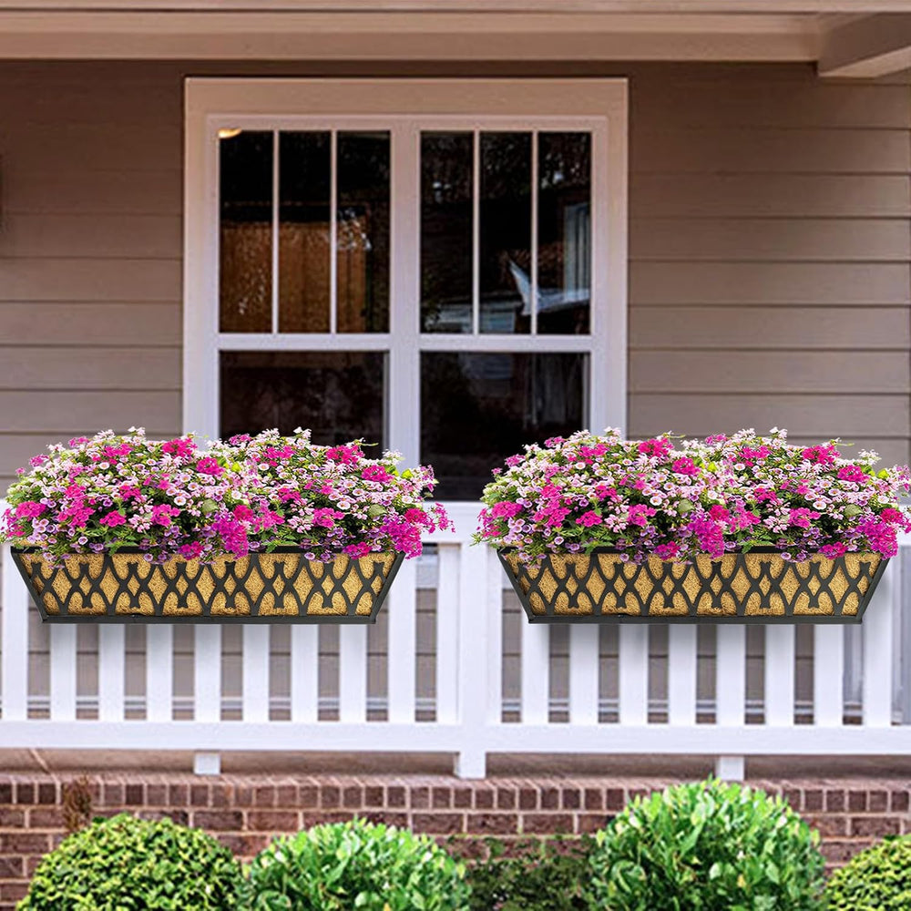 2 Pack 16 Inch Window Boxes Planters Railing Planter Box with Adjustable Brac...