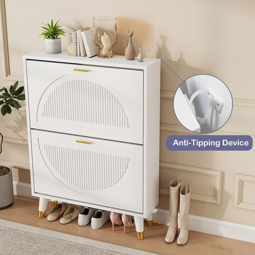 Shoe Cabinet Storage for Entryway: 24" White Shoe Storage Cabinet