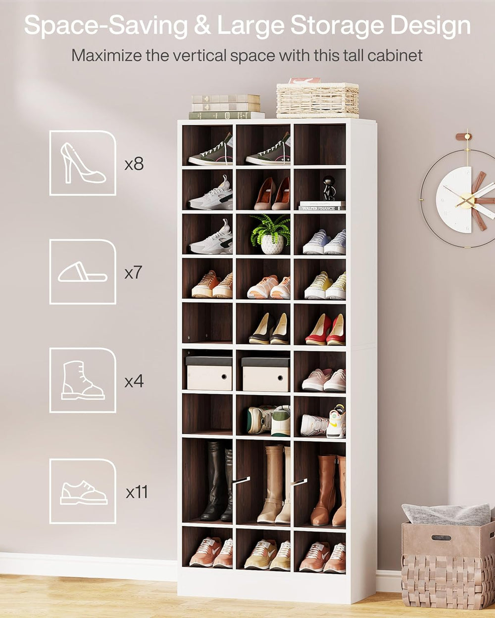 Tribesigns 10-Tier Shoe Storage Cabinet, White and Brown Wooden Shoe Rack wit...