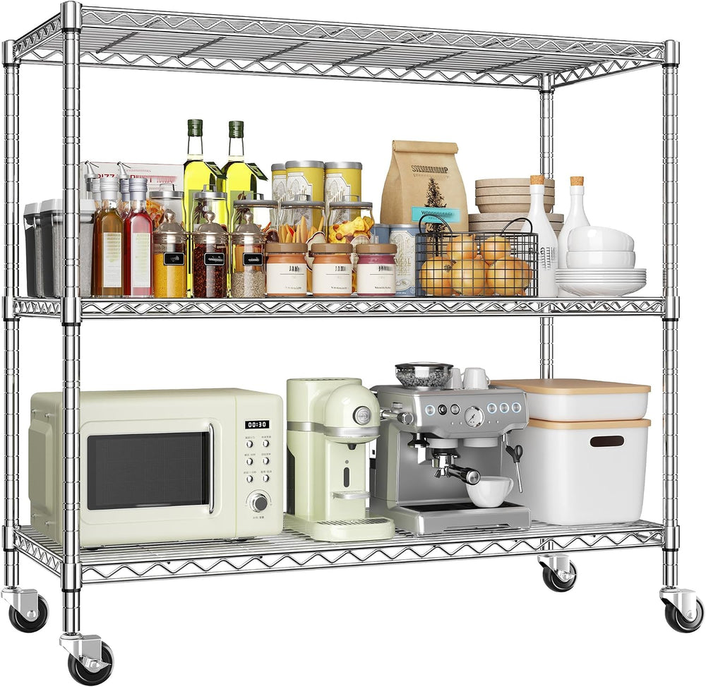 DurayLoly 45" W 3-Tier Metal Shelf on Wheels,450lbs,Kitchen, Laundry,Garage