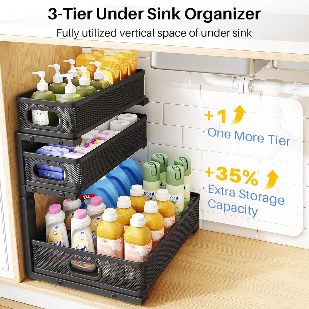 Under Sink Organizer, 3-Tier Thickened Metal Pull out Cabinet Organizer Shelf...
