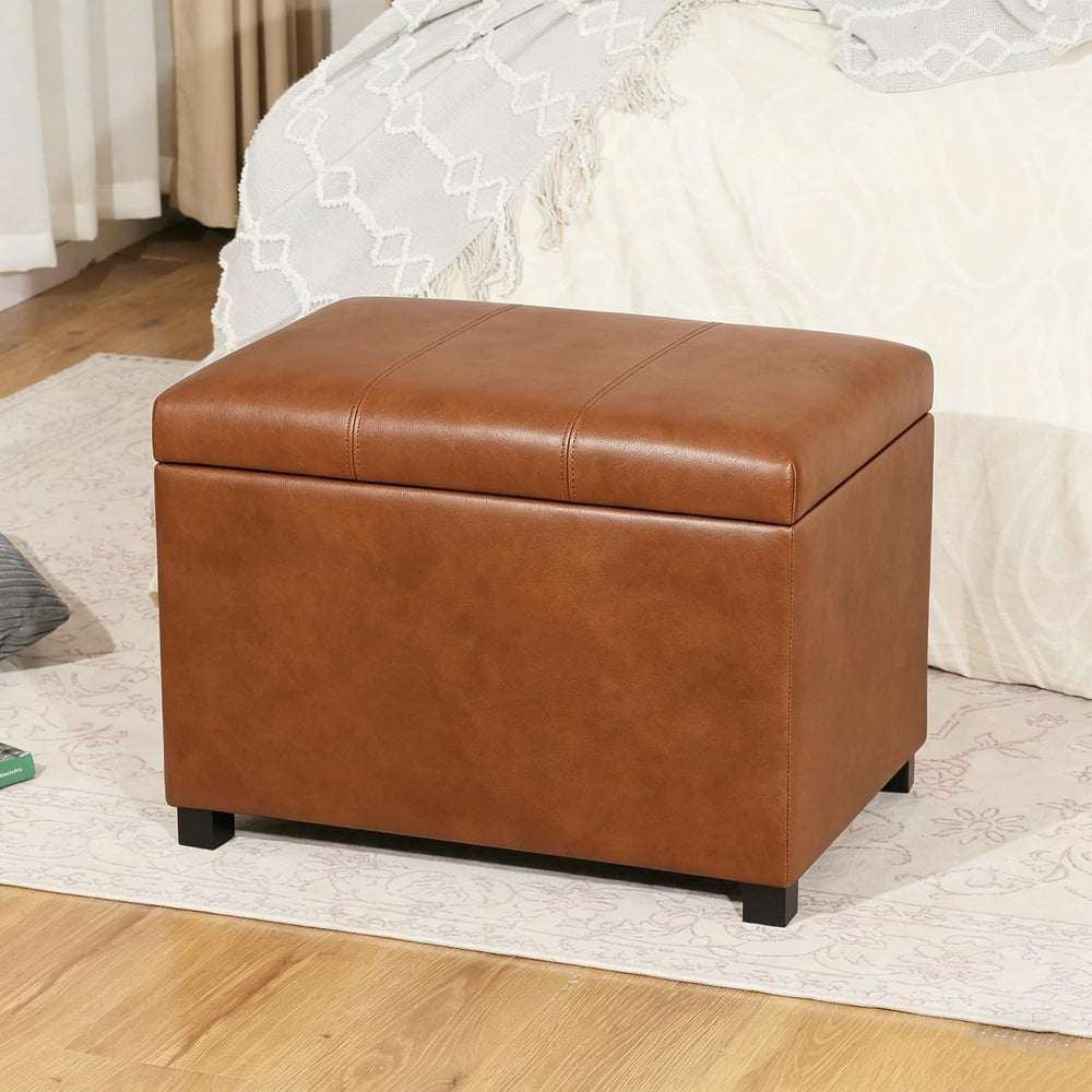 Asense 24-Inch Storage Ottoman Bench,Foot Stool Ottoman with Storage, Faux Le...