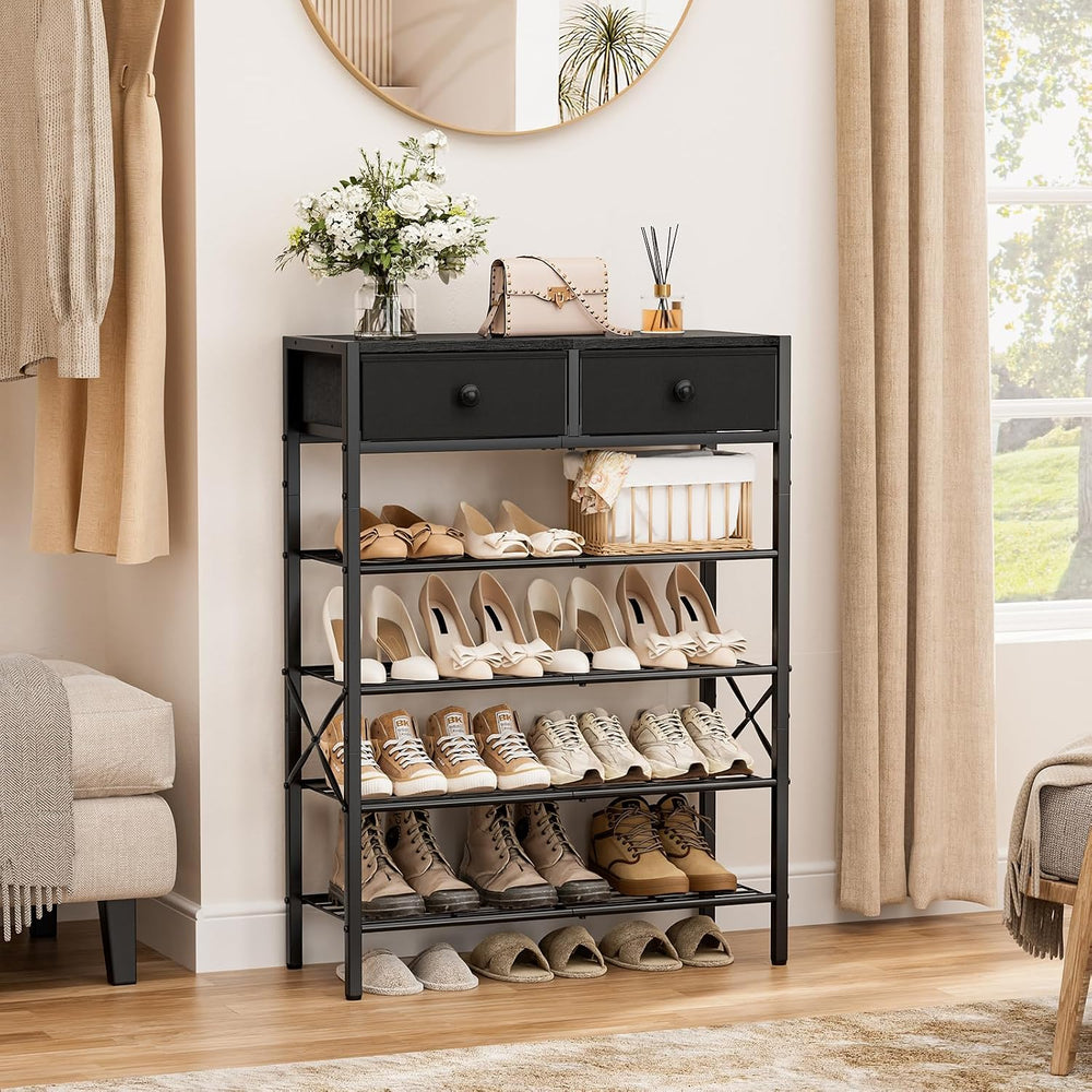 5 Tier Shoe Rack with 2 Drawers, 16-20 Pairs Charcoal