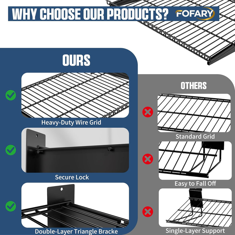 Garage Wall Shelving 24"x12" 2-Pack, Wire Wall Shelves, Black