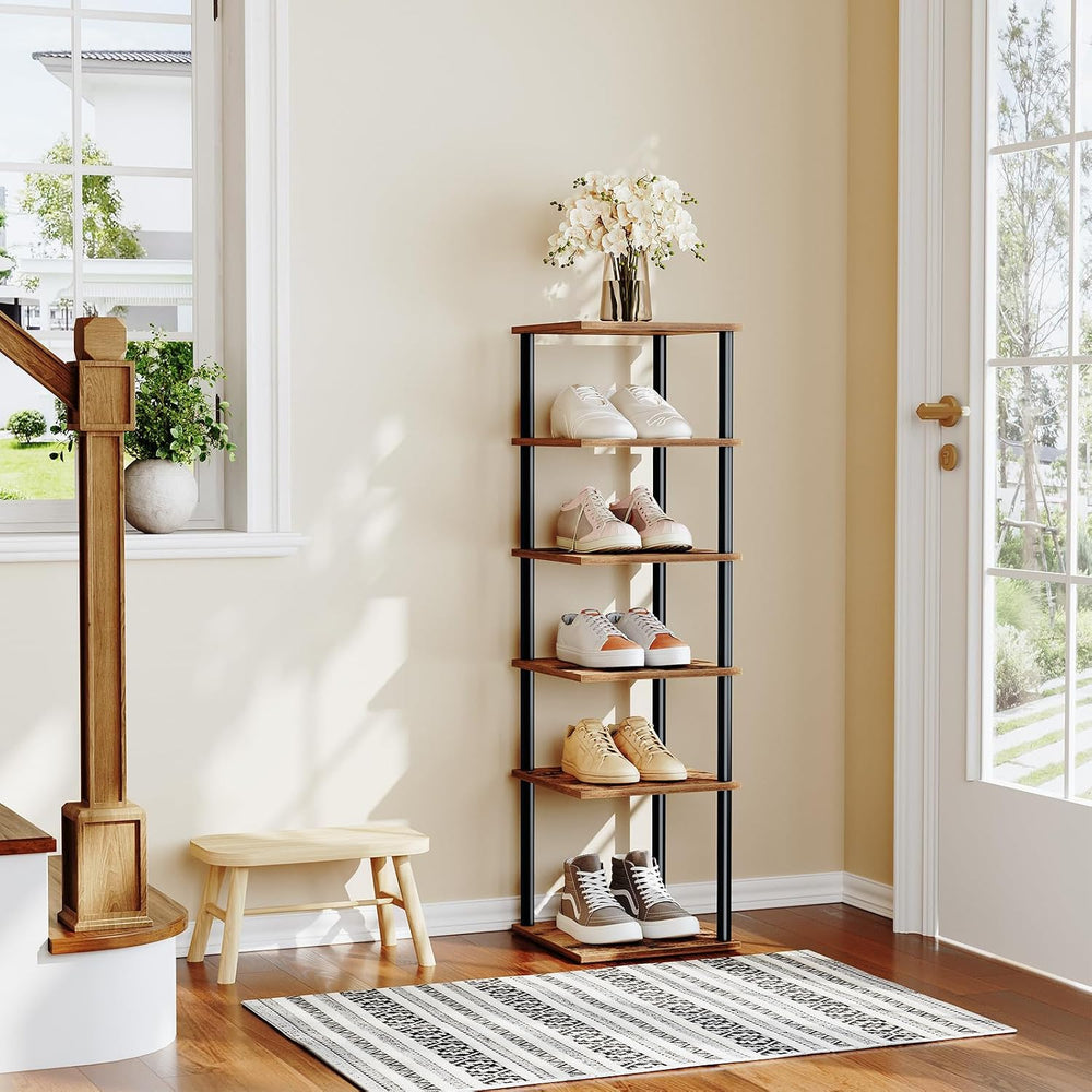HOOBRO Vertical Shoe Rack, 6-Tier Narrow Shoe Shelf, Shoe Storage Organizer f...