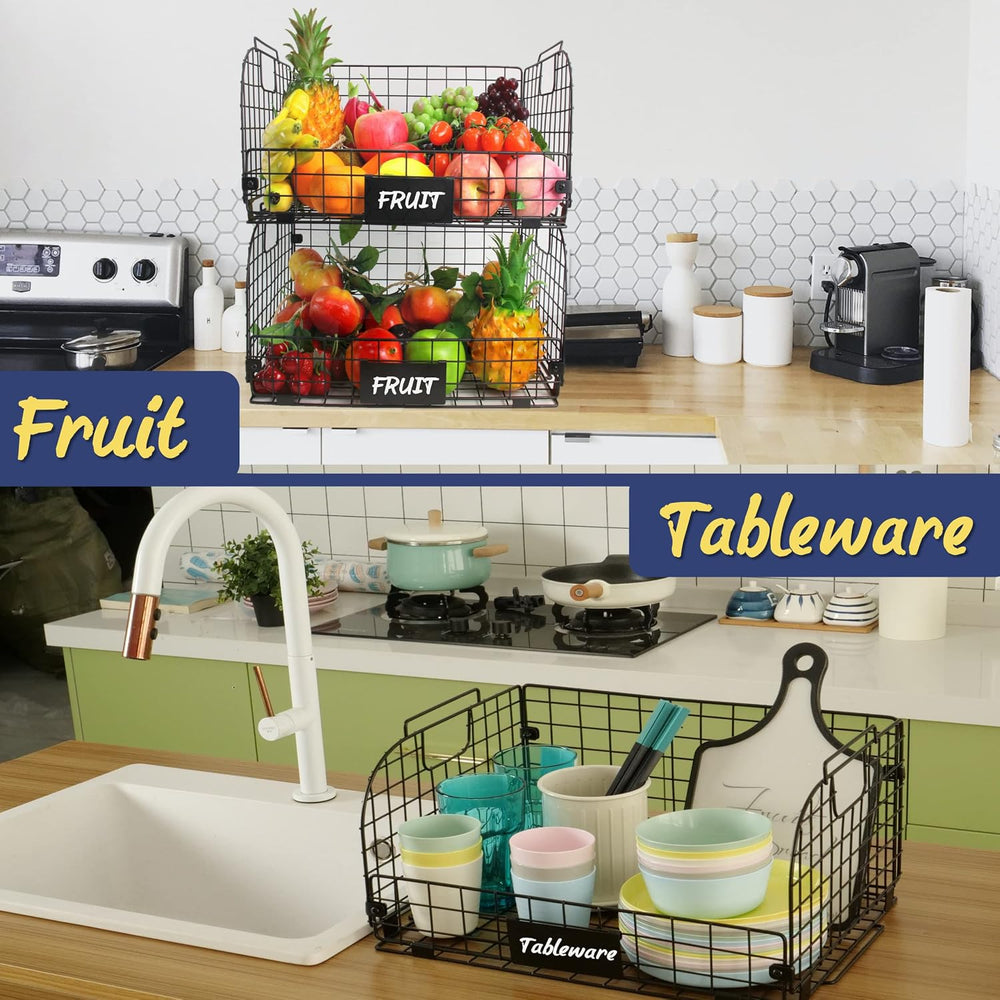 4 PACK XXL Stackable Wire Baskets for Storage Pantry,Fruit Basket For Kitchen...