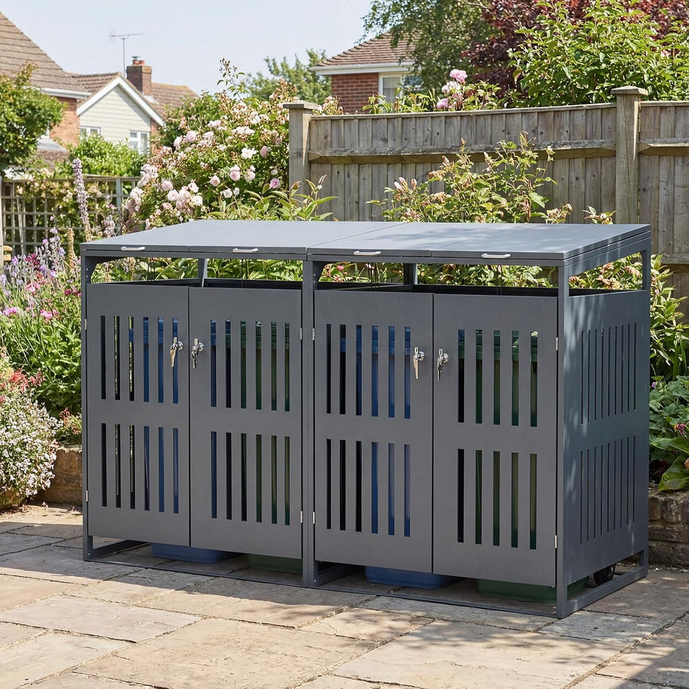 Goplus 44 Cu.Ft Outdoor Trash Can Storage, Garbage Can Hider Outdoor with 2 L...