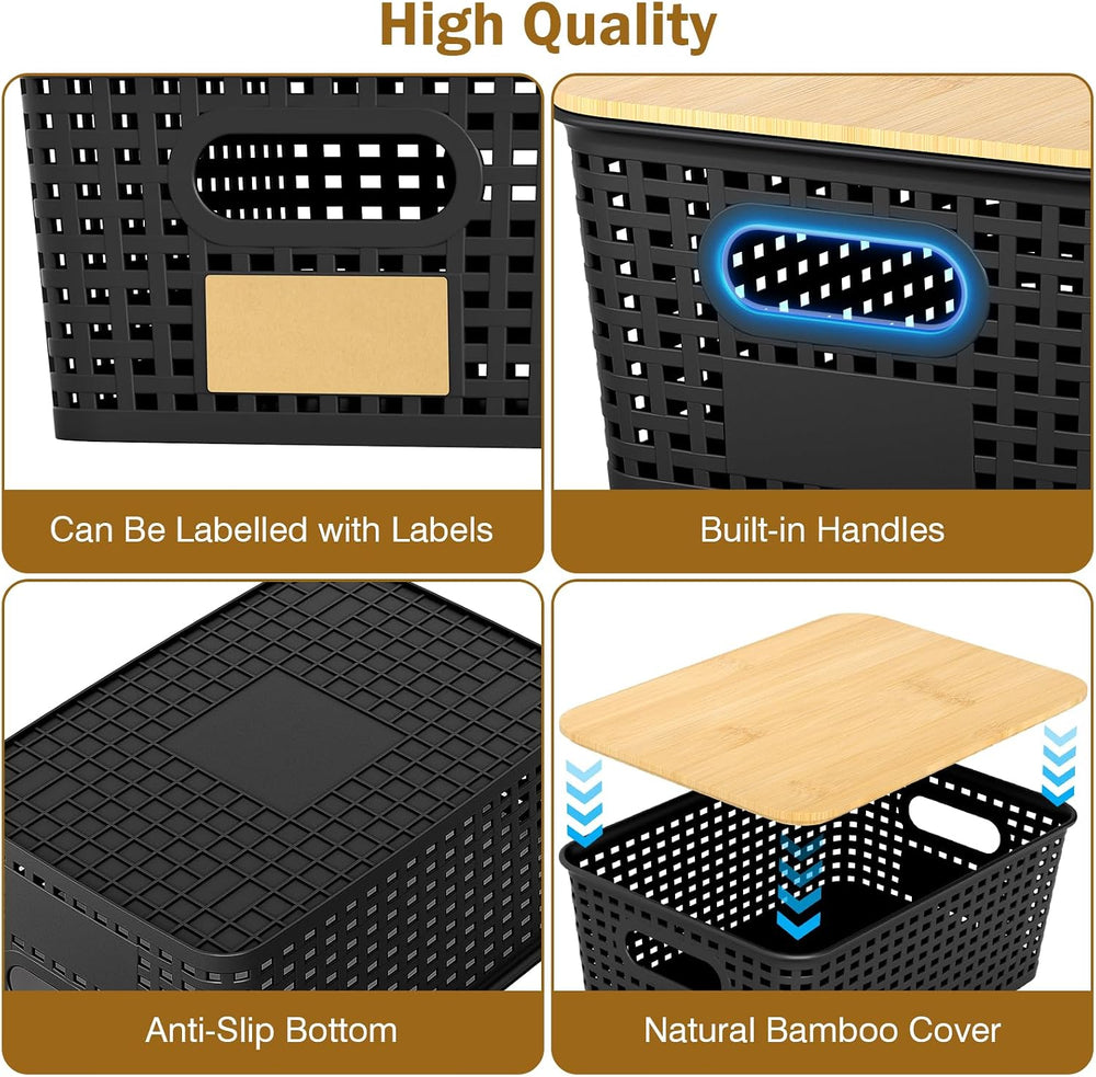 Stackable Storage Baskets: 8 Pack Plastic Baskets Bins, Black