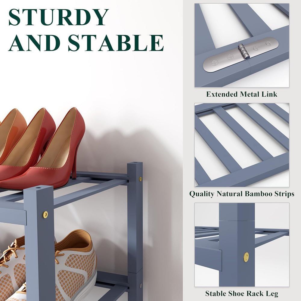 Smiry Bamboo Shoe Rack, 16 Vertical Slats, 5 Tier - 33.7" Wide, Grey
