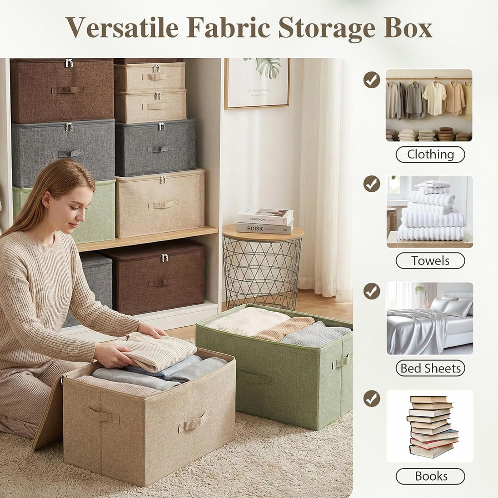 ANMINY Fabric Storage Bins with Zipper Lids, 15"x10"x6", Coffe...