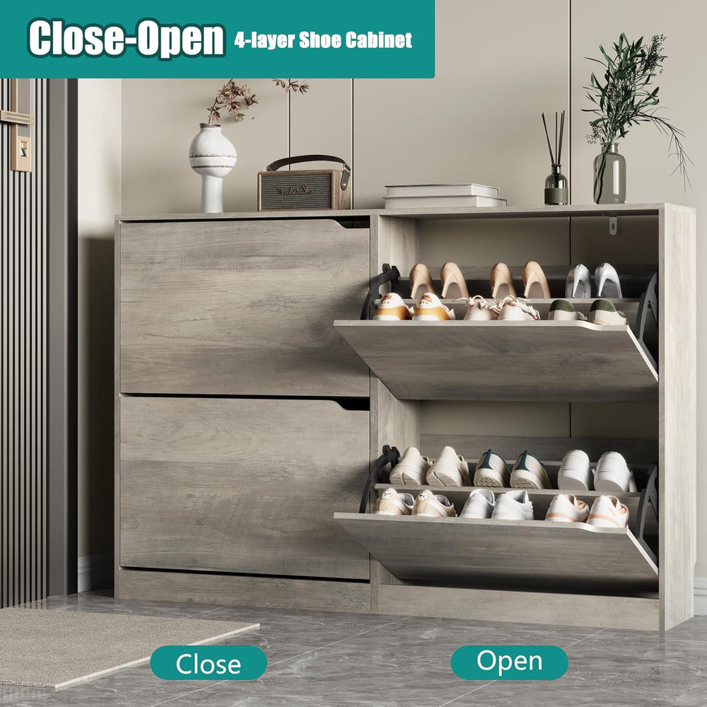 Xixini Shoe Storage Cabinet for Entryway with 4 Flip Drawers, Sturdy Wood Hid...