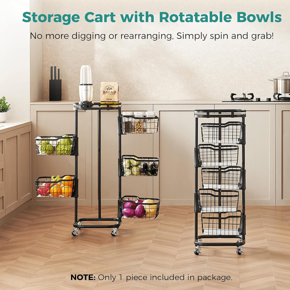 5 Tier Rotating Kitchen Storage Cart, Fruit Vegetable Potato Rack Stand