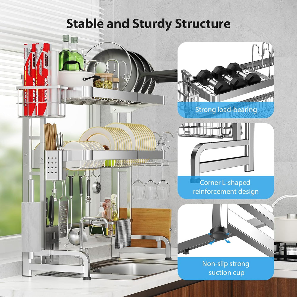 Over The Sink Dish Drainer Drying Rack 3 Tier Adjustable Width