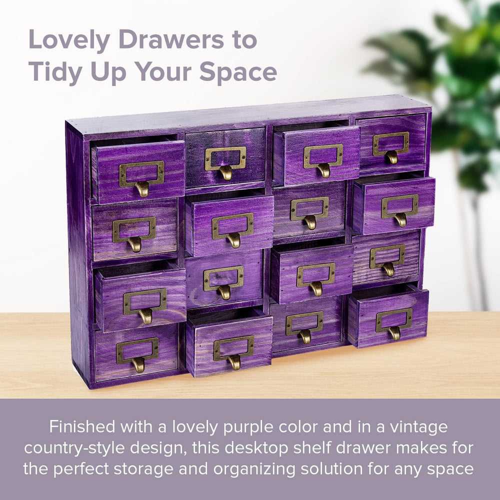 Purple 16-Slot Wooden Drawer Unit - Country Style Desk Organizer Box - 20&quo...