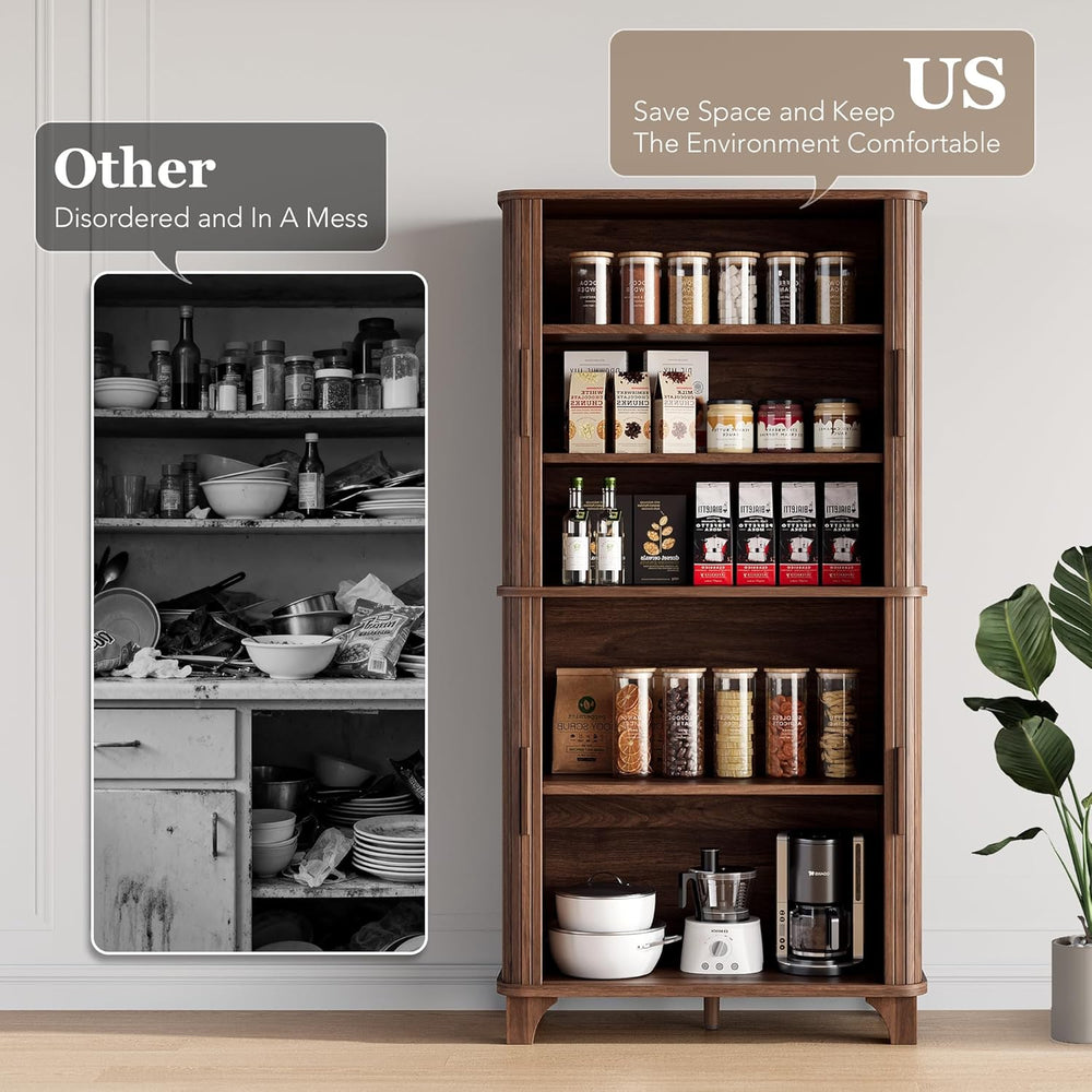Decofy 69" Tall Kitchen Pantry Storage Cabinet with Sliding Door, Modern...