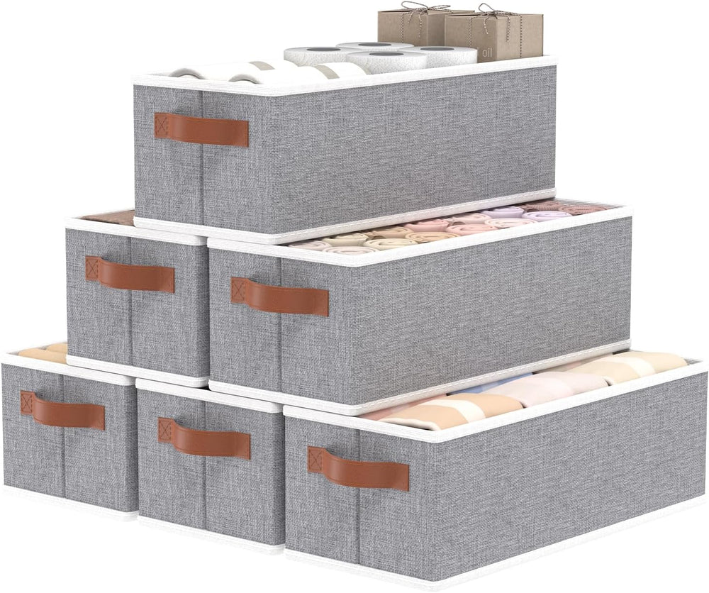 OUTBROS 6 Pack Storage Bins, Drawer Organizers, Grey,15x6.1x5.1 inch