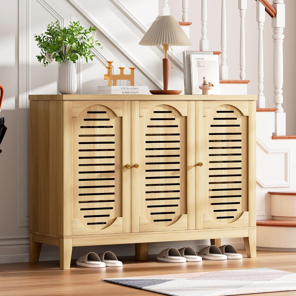 Vlsrka Shoe Storage Cabinet with Slatted Doors and Motion Sensor Lights