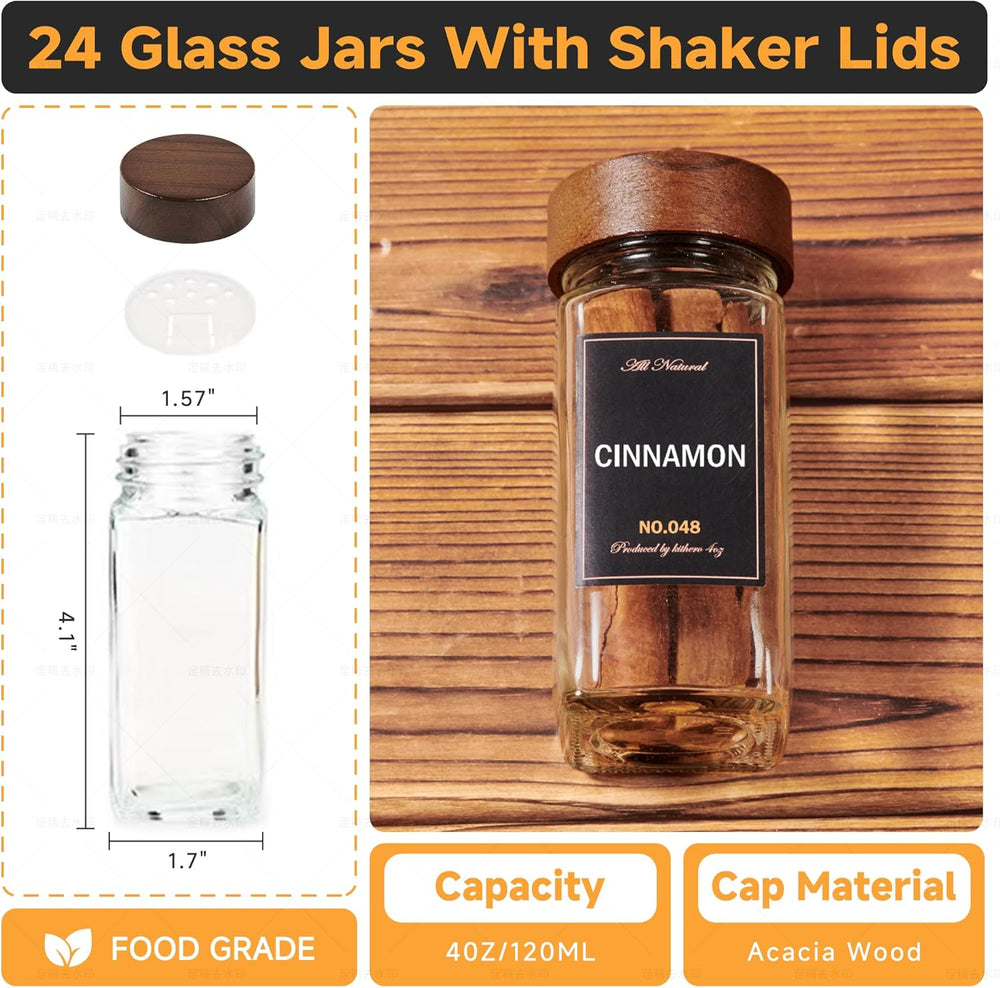 4-Tier Wall Mount Spice Rack Organizer with 24 Glass Jars, 216 Labels & F...