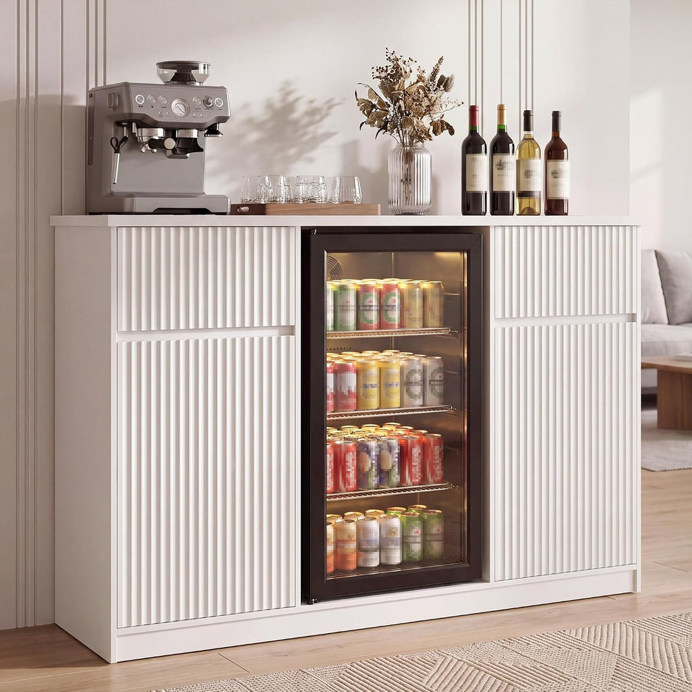 Coffee Bar Cabinet with Fridge Space & Power Outlet, White