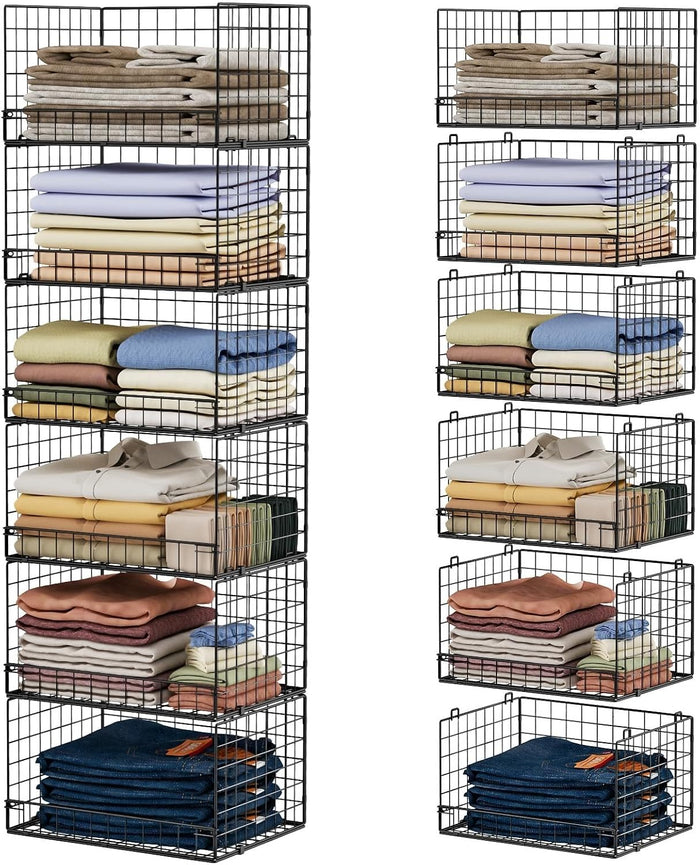 Yociyoga 6-Tier Stackable Closet Organizers and Storage Shelves, Closet Shelf Organizer Basket Bins, Foldable Sweater Storage for Clothes Organizer System, Black（Patent No. 30022416）