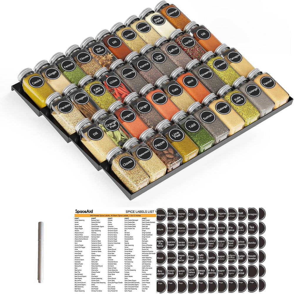 SpaceAid Spice Drawer Organizer with 40 Spice Jars, 386 Spice Labels, 4 Tier ...