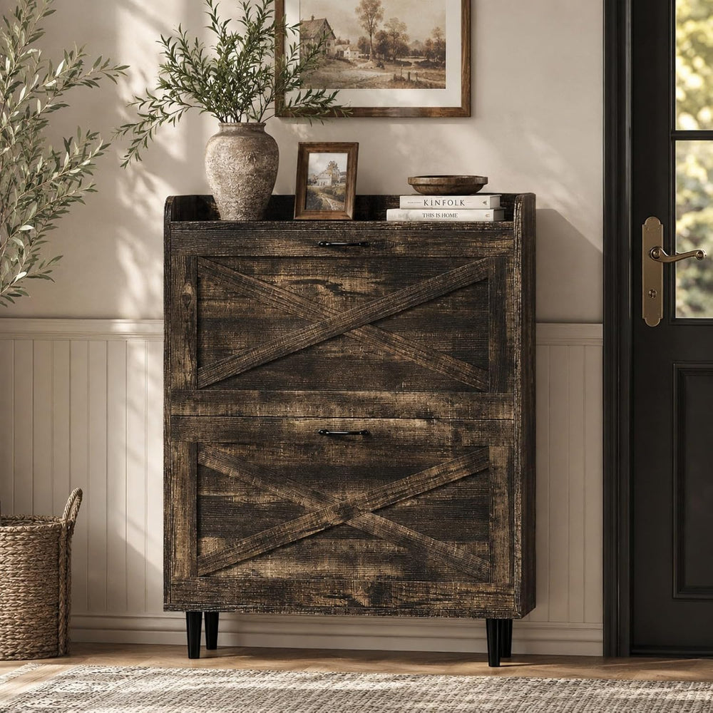 VINGLI Shoe Storage Cabinet for Entryway with 2 Flip Drawers, Ultra Slim Free...