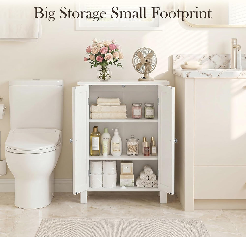 ZENY Bathroom Floor Storage Cabinet with Double Door + Adjustable Shelf, Wood...