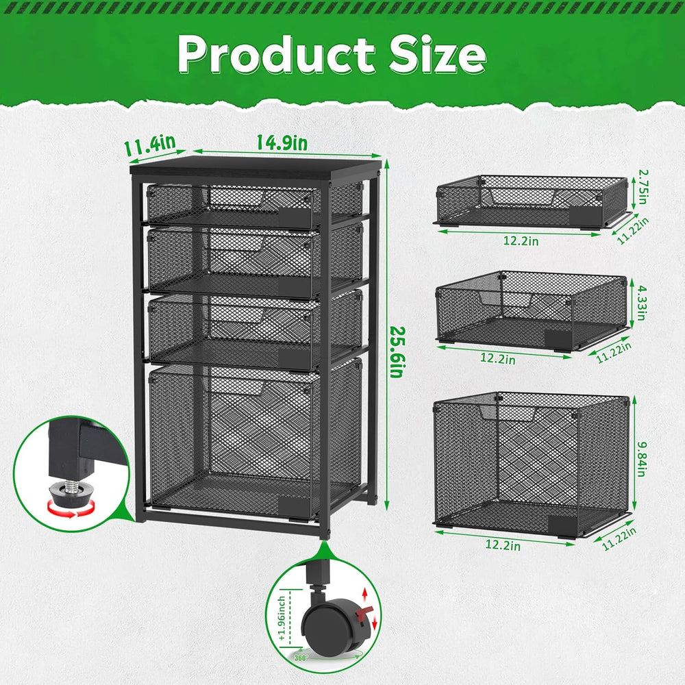 Sbanmao 4 Drawers Rolling Storage Cart, 1 Large Drawer (11.22"D x 12.2&q...