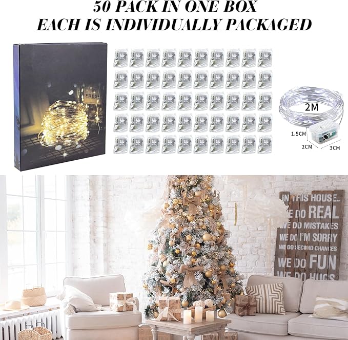 ZGWJ 50 Pack Fairy Lights Battery Operated, 7ft 20 Mini LED Fairy String Ligh...
