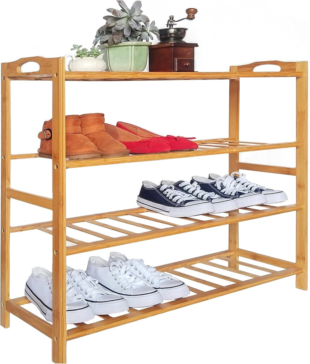 Bamboo Shoe Rack 4 Tier Shoe Organizer for Closet Entryway Shoe Shelf for Hom...