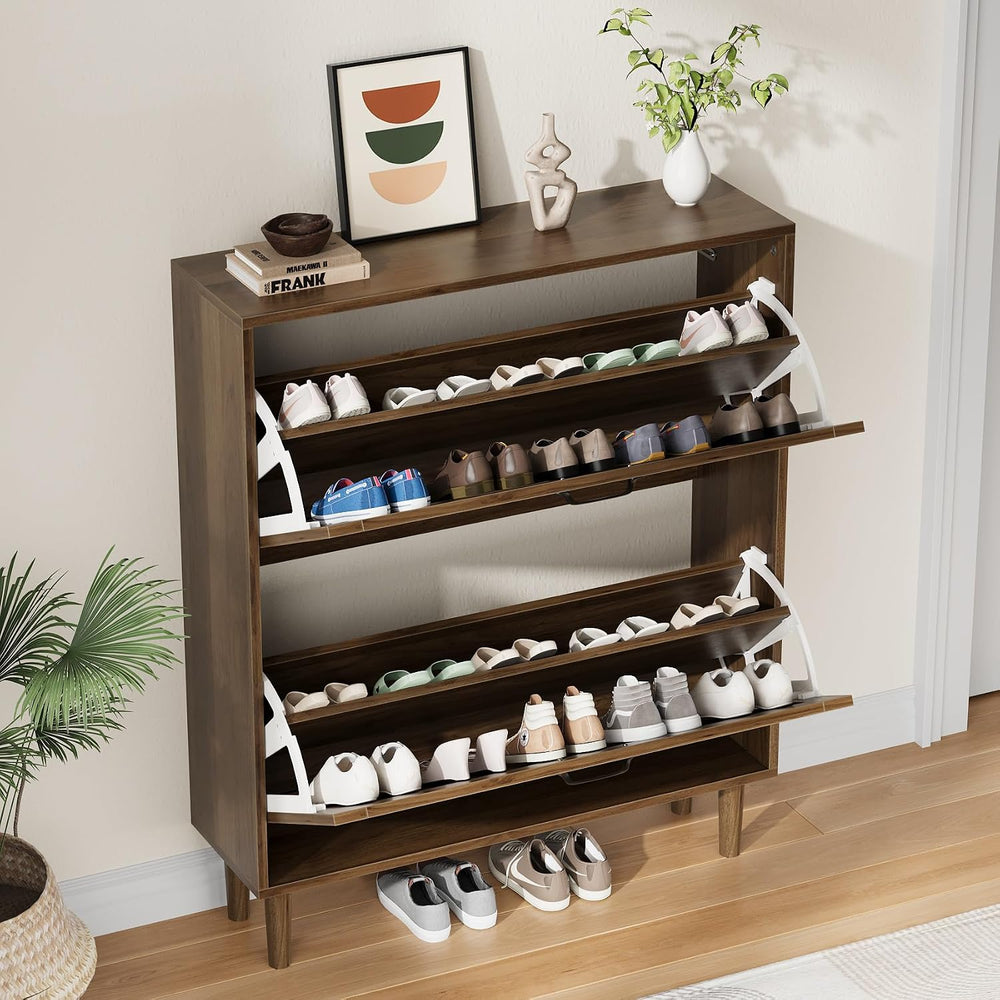 Kiasthome 2 Tier Entryway Shoe Storage Cabinet Closed Space Saving Hidden Sho...