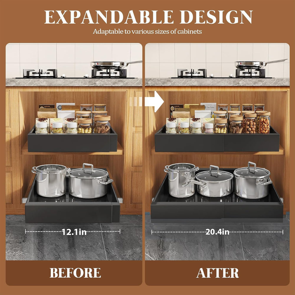 Seinloes 4 Pack Expandable Pull Out Cabinet Organizer 21"Deep With Raisi...